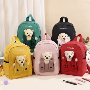 Personalisierter benutzerdefinierter Name Kinderrucksack, Teddybärrucksack, gestickte Namensschultasche für Kleinkinder, Weihnachtsgeschenke für Kinder
