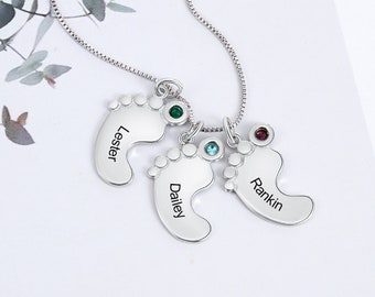 Personalisierte Baby Fuß Halskette, Birthstone Halskette, Benutzerdefinierte Namen Halskette, Geschenk für neue Mutter, Kinder Namen Halskette, Muttertagsgeschenk