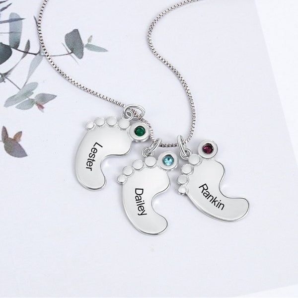 Personalized Baby Foot Necklace, Birthstone Necklace, Custom Name Necklace, Gift for New Mother, Kids Name Necklace, Mother's Day Gift