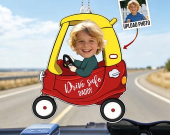 Personalisierte 1-4 Kinderfotos Car Hanger, Drive Safe Daddy Acryl Auto Ornament, neuer Vater Geschenk, neuer Fahrer Geschenk, Vatertagsgeschenk für Ehemann