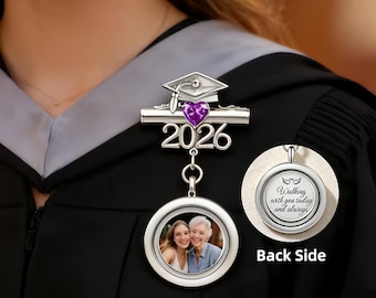 Personalized Memorial Pin for Graduation, Custom Photo & Text Brooch, 2026 Grad Gown Pin, Remembering Loved Ones Gift, Gift for New Graduate
