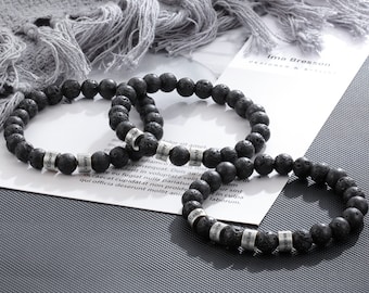 Bracelet de perles personnalisé pour homme, bracelet prénom personnalisé 1-5, bracelet de perles de pierre de lave, bracelet prénom enfant, cadeau pour papa, mari, cadeau de fête des pères