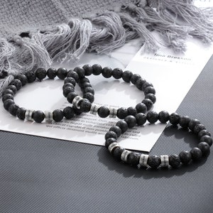 Bracelet de perles personnalisé pour homme, bracelet prénom personnalisé 1-5, bracelet de perles de pierre de lave, bracelet prénom enfant, cadeau pour papa, mari, cadeau de fête des pères image 1