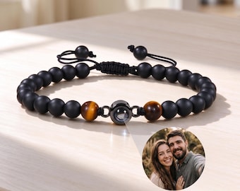 Personalized Men's Photo Projection Bracelet, Men Beaded Bracelet, Custom Picture Bracelet, Memorial Gifts, Christmas Gift for Husband/ Dad