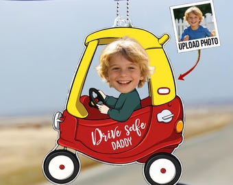 Personalized 1-4 Kid Photos Car Hanger, Drive Safe Daddy Acrylic Car Ornament,New Dad Gift,New Driver Gift, Fathers Day Gift for Husband