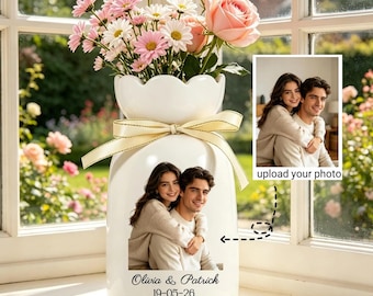 Jarrón de flores personalizado con foto, jarrón de cerámica con foto personalizada, jarrón de flores para bodas, regalo para despedida de soltera, regalo de aniversario o cumpleaños para ella.
