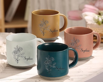 Personalized Ceramic Mug,Custom Birth Flower & Name Mug,Floral Cup,Mother's Day Gift for Her, Birthday Gift for Mom, Wedding Gift