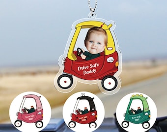 Personalized Baby Photo Car Hanger,Drive Safe Daddy Acrylic Car Ornament,New Dad Gift,First Fathers Day Gift,Daddy Gifts, Gift for Dad