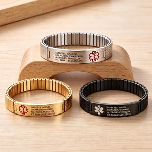 Personalized Medical Alert Bracelet for Men,Engraved Medical Information and Contact ID,Gift for Epilepsy, Hypertension, Diabetes Patient