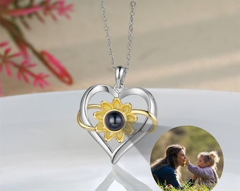 Custom Photo Projection Necklace,Sunflower Necklace,Photo Inside Jewelry,Picture Necklace,Gifts for Mom,Mother's Day Gift,Necklace for Women