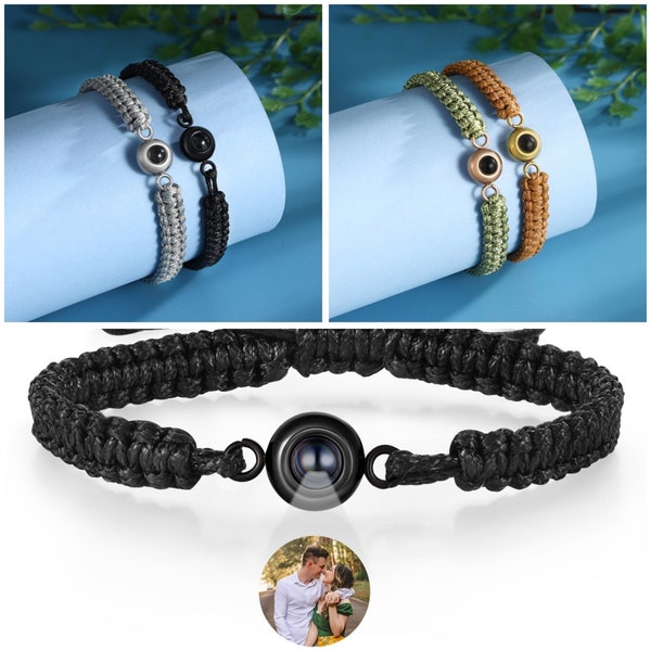 Pulsera de proyección de fotos personalizada, pulsera de cuerda trenzada, pulsera conmemorativa, pulsera con imagen, regalos de aniversario, regalos del día de la madre para ella