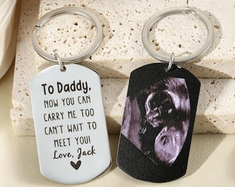 Personalized Ultrasound Keychain, Daddy Carry Me Keychain, Sonogram Keychain, Bump keyring, Surprise Gift for Dad to be, Father's Day Gifts