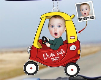 Support de voiture personnalisé pour 1 à 4 photos d'enfants, ornement de voiture en acrylique Drive Safe pour papa, cadeau nouveau papa, premier cadeau de fête des pères pour lui, cadeaux papa