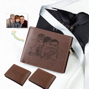 Portefeuille photo personnalisé pour homme, portefeuille avec photo gravée, portefeuille en cuir PU, cadeau souvenir, cadeaux d'anniversaire pour lui, cadeau de Noël pour papa image 1