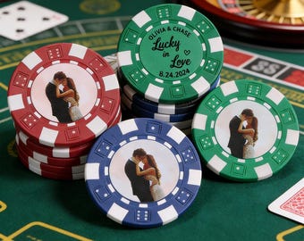 Personalized Photo Poker Chips Set, Custom Gambling Chips, Engagement Keepsake, Party Favors Gift for Wedding, Birthday, Graduation,Bachelor