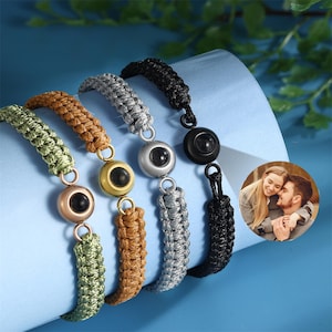 Gepersonaliseerde fotoprojectie armband, gevlochten touw foto armband, herdenkingsarmband, verjaardagscadeaus voor hem, vaderdagcadeau voor papa
