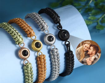 Personalized Photo Projection Bracelet, Braided Rope Picture Bracelet, Memorial Bracelet, Anniversary Gifts for Him,Fathers Day Gift for Dad