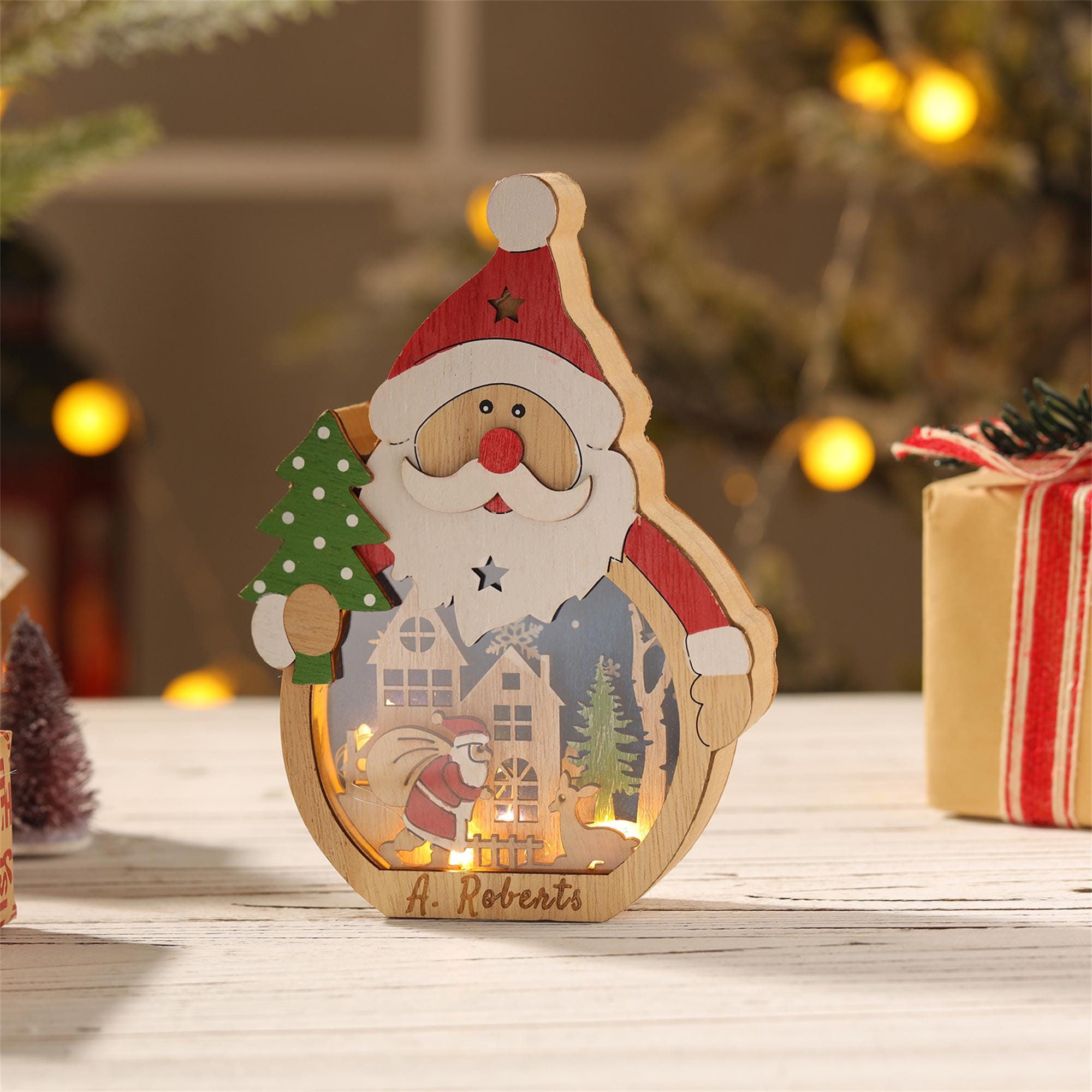 Custom Wooden Snowman/Santa Lantern,Christmas Night Light with Kids Name,Desktop Decor,Xmas Ornaments With Light,Christmas Gifts For Kid