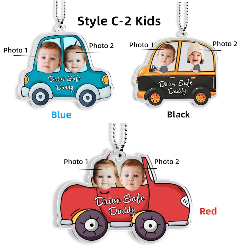 Personliga bildhängare för barn 1-4 år, akryldekoration för kör säkert pappa, present till ny pappa, present till ny förare, babyfotopresent till maken bild 10
