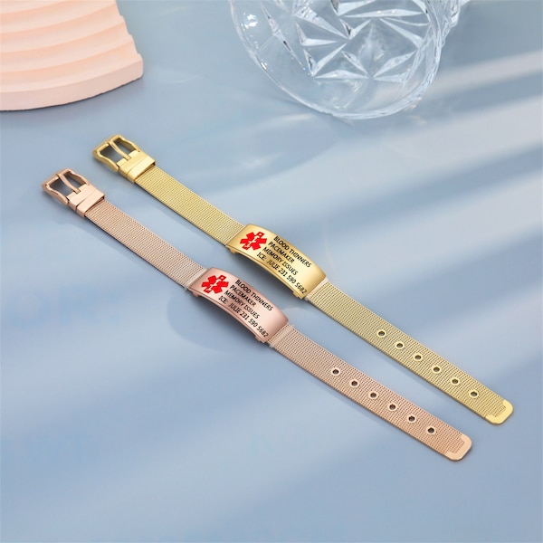 Personalized Medical Bracelet,Unisex ID Bracelet,Stainless Steel Adjustable Strap Design - A Gift for Parents,Gift for Him
