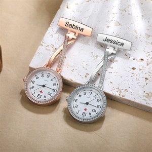 Reloj de bolsillo de enfermera con nombre personalizado, reloj de bolsillo con nombre personalizado, reloj de enfermera con diamantes de imitación, regalo para enfermeras graduadas, regalos para parteras, estudiantes de enfermería