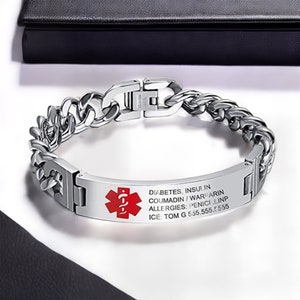 Customized Medical Alarm Bracelet-Including Medical Informattion and ID, for Epilepsy, Heart Disease, Diabetes, and Alzheimer&#39;s Patients