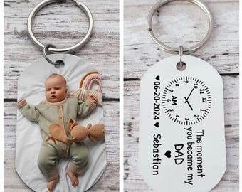 Personalized Baby Photo Keychain, The Moment You Became My Dad/Mommy Keychain, New Born Keychain,Gifts for Dad, New Dad Gift for Husband