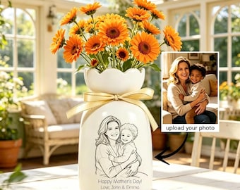 Jarrón de cerámica personalizado con foto para mamá, jarrón con retrato personalizado, recuerdo familiar con foto, regalo único para mamá/abuela/abuela.