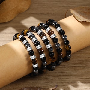 Pulsera personalizada con nombre para hombre, 1 a 5 nombres personalizados, pulsera de cuentas para hombre, pulsera para papá con nombres de niños, regalo para papá, regalo para el día del padre
