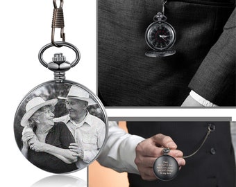 Personalisierte benutzerdefinierte Foto-Taschenuhr mit Kette, Bild-Taschenuhr für Männer, Hochzeitsgeschenke für ihn, Geburtstagsgeschenke für Papa, Weihnachtsgeschenke