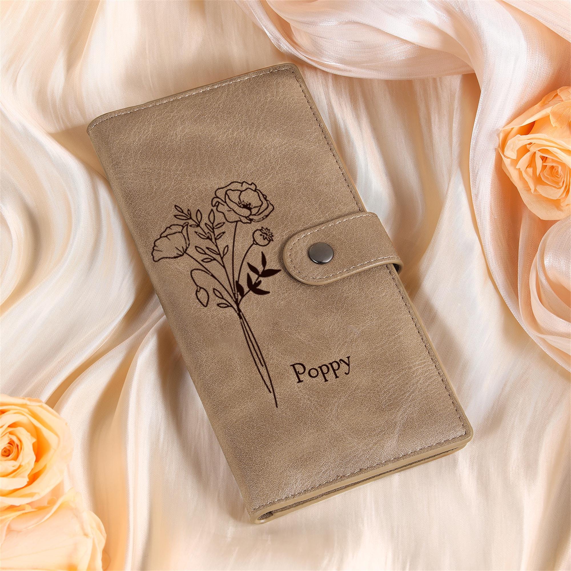 Personalized Women Leather Wallet,Wallet For Women,Custom Birth Flower & Name Wallet,Birthday Gift for Mom,Gifts for Her
