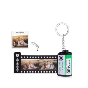 Customizable Film Photo Keychain with Music Code ,Personalize with 5-20 Photos,Camera Roll Gift,Gift for Boyfriend, Family , Memory Gift 10 photos