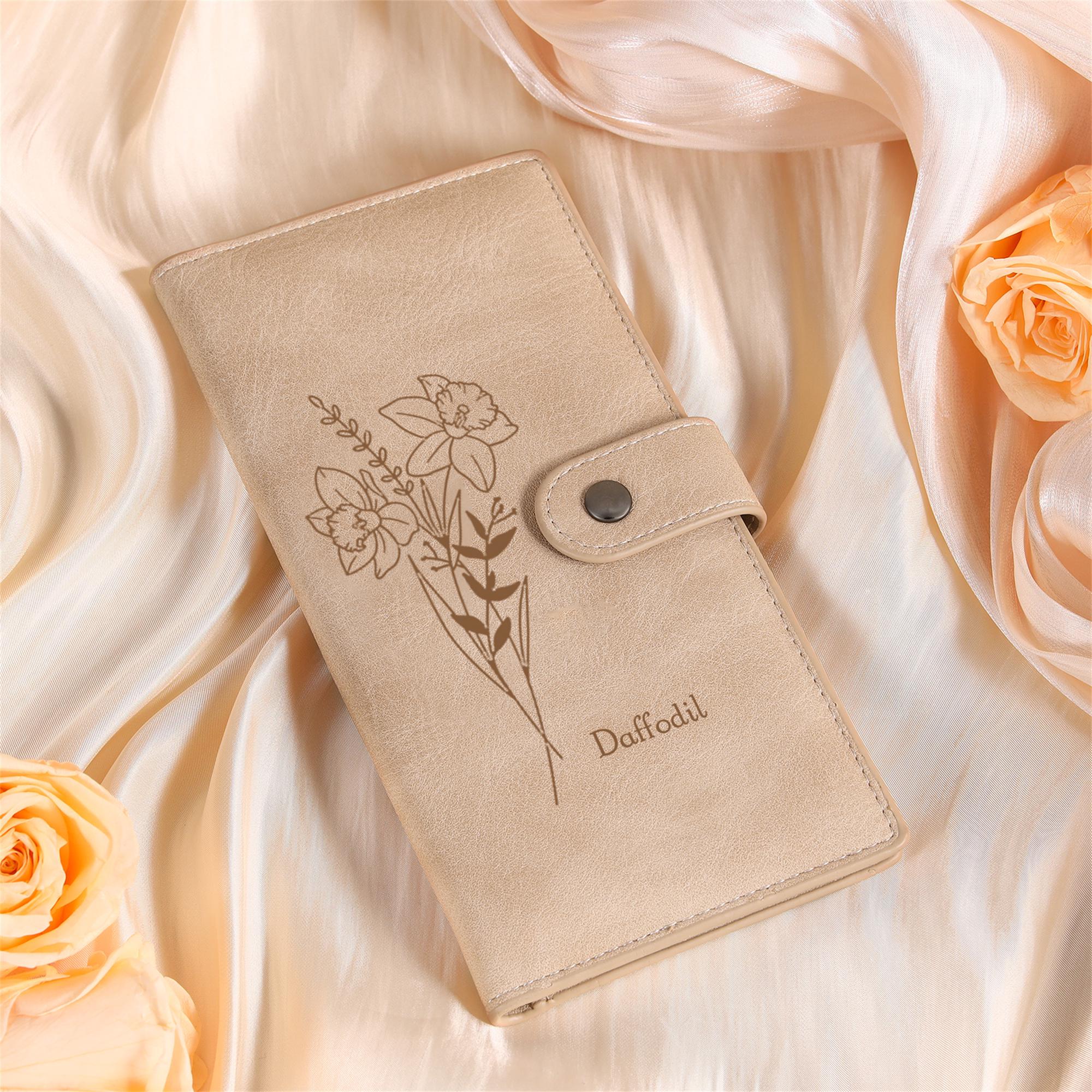Personalized Women Leather Wallet,Wallet For Women,Custom Birth Flower & Name Wallet,Birthday Gift for Mom,Gifts for Her