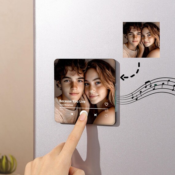 Personalized Music Fridge Magnet, Play Whole Song/MP3 Music Box, Custom Memory Photos & Music Refrigerator Magnet, Christmas Gifts for Him