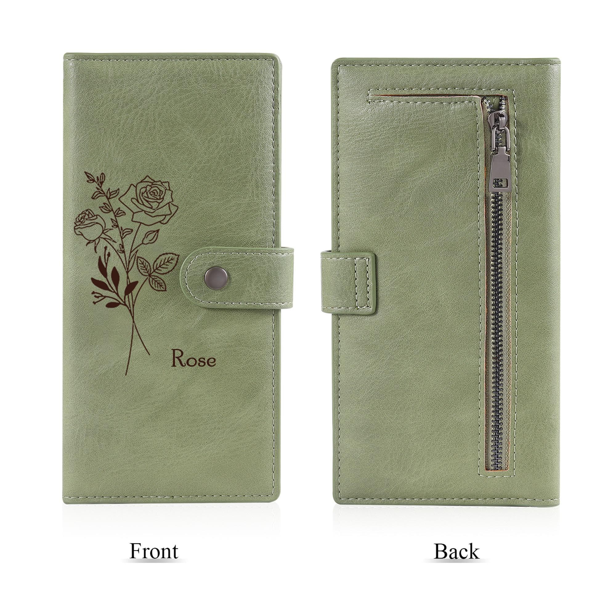 Personalized Women Leather Wallet,Wallet For Women,Custom Birth Flower & Name Wallet,Birthday Gift for Mom,Gifts for Her