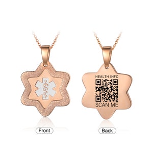 Personalized Women Medical Alert Necklace,QR Code Medical Necklace, Engraved Medical Necklace, Rose Gold Hexagon Necklace,Allergy,Diabetic