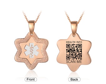 Personalized Women Medical Alert Necklace,QR Code Medical Necklace, Engraved Medical Necklace, Rose Gold Hexagon Necklace,Allergy,Diabetic