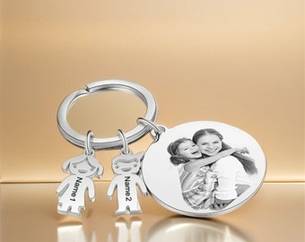 Personalisierter Kinder-Namens-Schlüsselanhänger, Familienfoto-Schlüsselanhänger, Schlüsselanhänger für Mama, gravierte 1–5 Namensschilder, Muttertagsgeschenk, Geschenk für neue Mutter