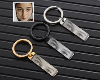 Personalized Human Eyes Keychain, Engraved Your Eyes Photo keychian for Him/Her,'I with You' keyring,Birthday Gift,Gift for Boyfriend,Lover