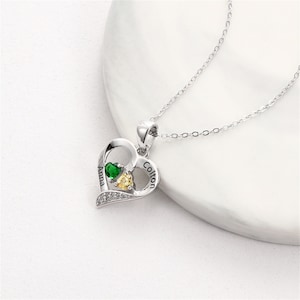 Personalized Birthstone Necklace with 2 Birthstones, Custom 2 Names,Heart Pendant Necklace,Birthday Gift for Mom, Mother&#39;s Day Gift