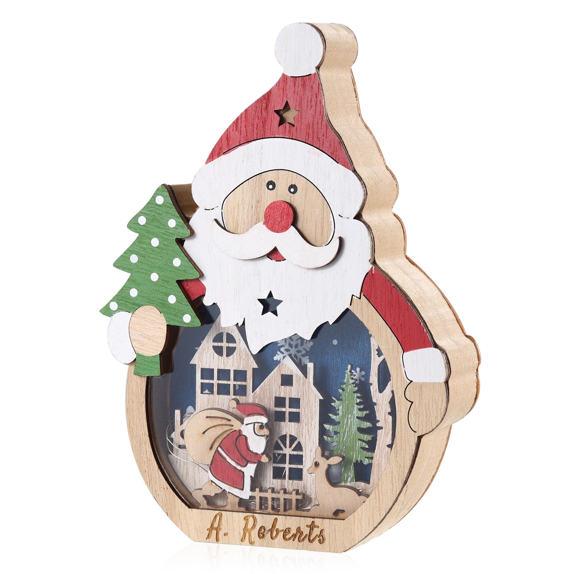 Custom Wooden Snowman/Santa Lantern,Christmas Night Light with Kids Name,Desktop Decor,Xmas Ornaments With Light,Christmas Gifts For Kid