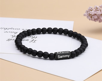 Bracelet de perles personnalisé pour homme, Bracelet de perles mat, Noms 1-4 personnalisés, Bracelet pour homme, Cadeau pour la fête des pères, Cadeaux pour papa, mari