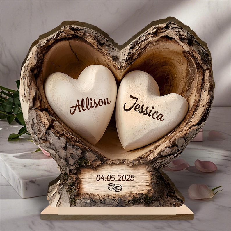 Personalized Heart Couple Wood 2D Plaque With Stand, Wedding Gift ...