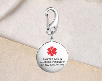 Custom Medical Keychain for Women Men,Engraved Emergency Alert ID,Medical ID Tag,Medica ICE Keyring,Gift for Him