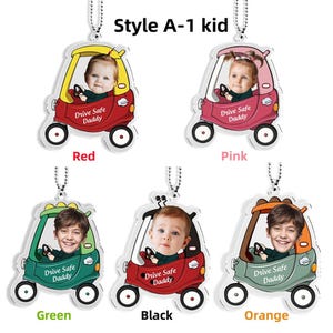 Personliga bildhängare för barn 1-4 år, akryldekoration för kör säkert pappa, present till ny pappa, present till ny förare, babyfotopresent till maken bild 8