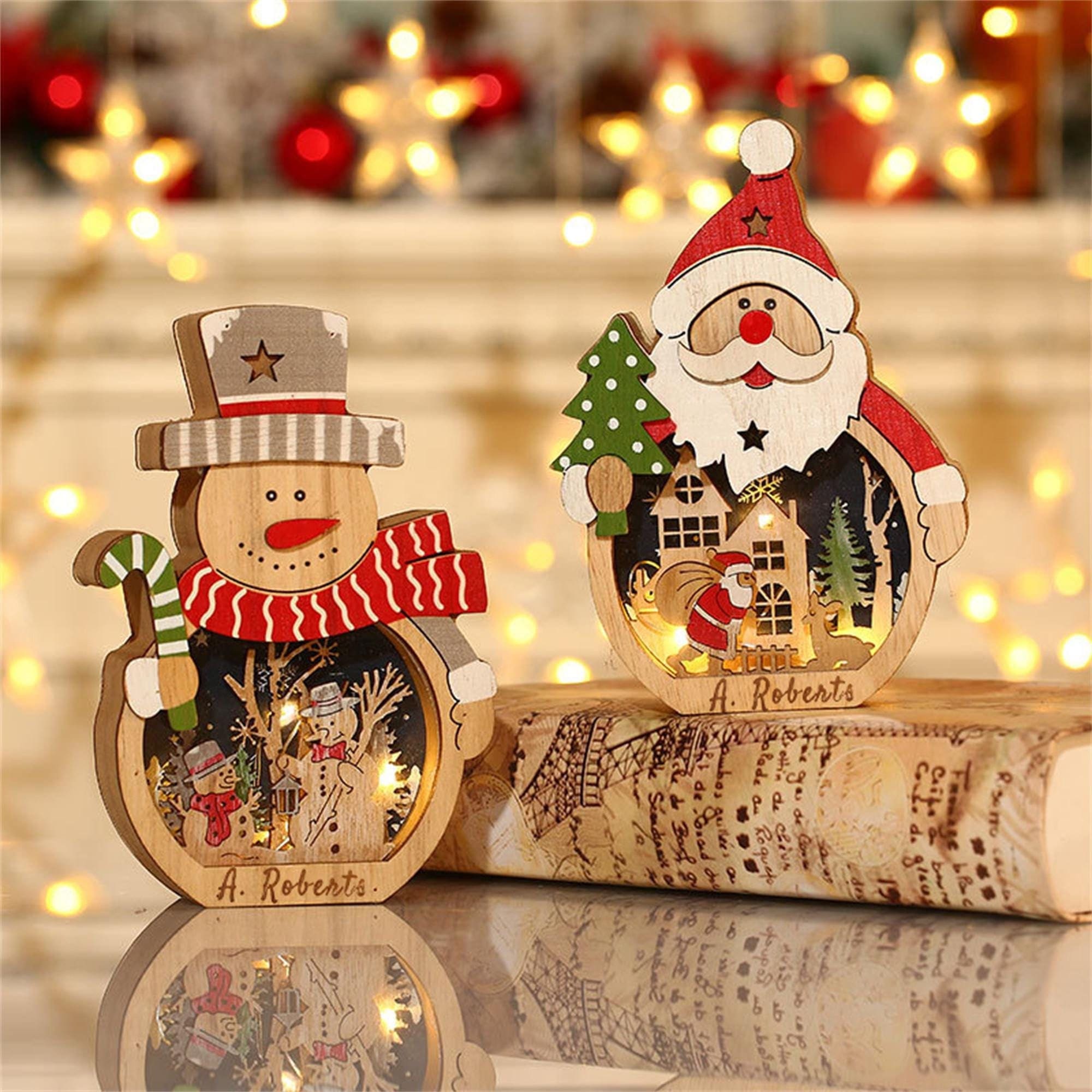 Custom Wooden Snowman/Santa Lantern,Christmas Night Light with Kids Name,Desktop Decor,Xmas Ornaments With Light,Christmas Gifts For Kid