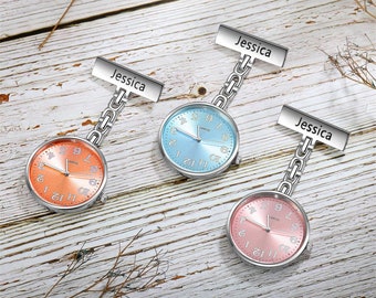 Reloj de bolsillo para enfermera con nombre personalizado, reloj de enfermera con alfiler de solapa, recuerdo de boda, diseñado exclusivamente para enfermeras, esteticistas y parteras