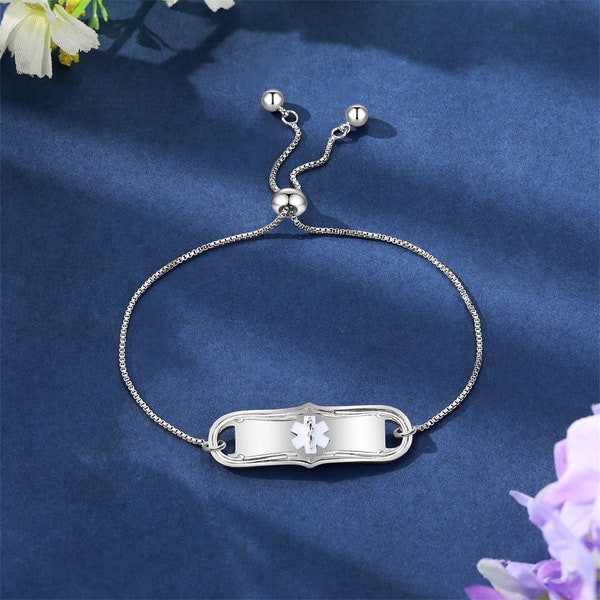 Personalized Women Medical Bracelet,Emergency Alert ID Bracelet,Medical ID Jewelry,Gifts for Diabetics, Allergy,and Epileptics,Gifts for Her