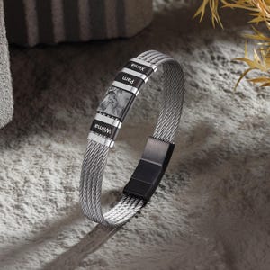 Pulsera personalizada con foto para hombre, pulsera de cuentas con nombre personalizado de 2 a 5 personas, pulsera conmemorativa con nombre para niños, regalos para papá, él, regalo del Día del Padre