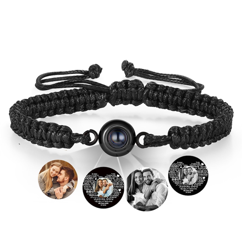 Personalized Photo Projection Bracelet,Braided Rope Bracelet,Memorial Bracelet,Picture Bracelet,Anniversary Gifts,Mother's Day Gifts for Her zdjęcie 3